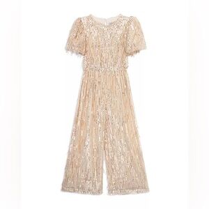 Habitual Kids Girls’ Puff Sleeve Fringe Sequin Jumpsuit